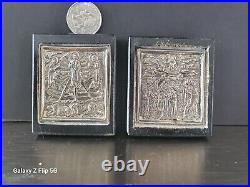 Pair Of Beautiful Antique Miniature 950 Silver Religious Icons