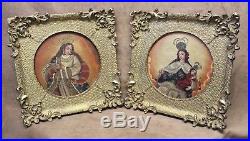 Pair Of Peru Cuzco Painting Mother & Child W. Antique Frames 15 x 15