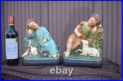 Pair antique MAtching set young saint john jesus statue religious