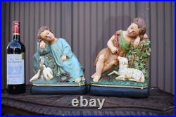 Pair antique MAtching set young saint john jesus statue religious