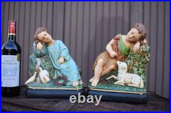 Pair antique MAtching set young saint john jesus statue religious