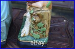 Pair antique MAtching set young saint john jesus statue religious
