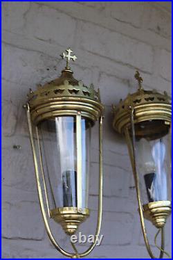 Pair antique brass Religious procession wall lights sconces religious lanterns