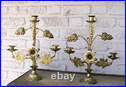 Pair antique brass altar church candelabras candle holders religious