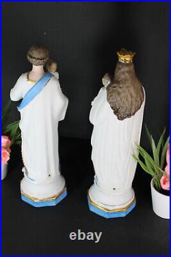 Pair antique french bisque porcelain mary joseph statue figurine religious saint