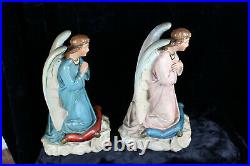 Pair antique french chalkware angel praying statue figurine religious church