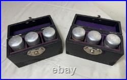 Pair of 3 Antique Religious Catholic Holy Oils box in hard Case O. I, O. C, S. C