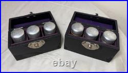 Pair of 3 Antique Religious Catholic Holy Oils box in hard Case O. I, O. C, S. C