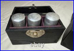 Pair of 3 Antique Religious Catholic Holy Oils box in hard Case O. I, O. C, S. C