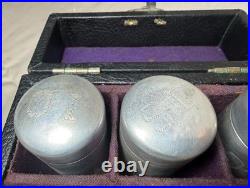 Pair of 3 Antique Religious Catholic Holy Oils box in hard Case O. I, O. C, S. C