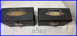 Pair of 3 Antique Religious Catholic Holy Oils box in hard Case O. I, O. C, S. C