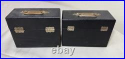 Pair of 3 Antique Religious Catholic Holy Oils box in hard Case O. I, O. C, S. C