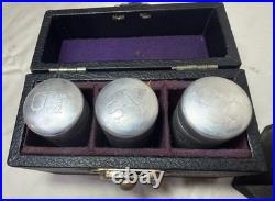 Pair of 3 Antique Religious Catholic Holy Oils box in hard Case O. I, O. C, S. C