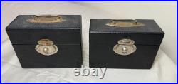 Pair of 3 Antique Religious Catholic Holy Oils box in hard Case O. I, O. C, S. C