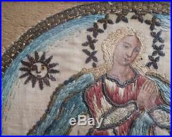 Pair of Antique 18th Century Silkwork Silk Embroideries St. Christopher Religious
