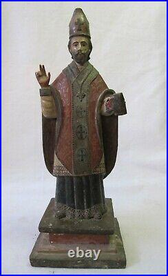 Peruvian S. Am. Antiquity Religious Wood Carving PRIEST w BIBLE on Wood Base 17