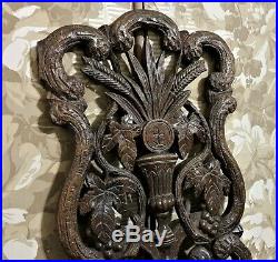 Pierced religious wine wood carving panel Antique french architectural salvage