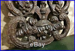 Pierced religious wine wood carving panel Antique french architectural salvage