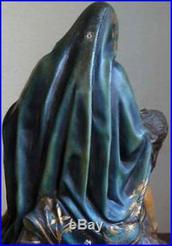 Pietà Virgin Mary cradling Jesus Glass Eye H26.7 inch Religious Antique