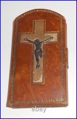 Pocket Stations of the Cross Leather and Silver Plated Metal Antique Religious