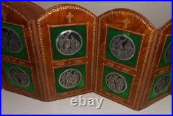 Pocket Stations of the Cross Leather and Silver Plated Metal Antique Religious