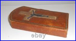Pocket Stations of the Cross Leather and Silver Plated Metal Antique Religious