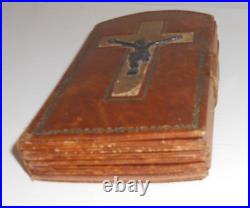 Pocket Stations of the Cross Leather and Silver Plated Metal Antique Religious