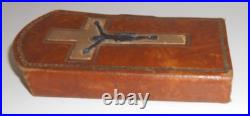 Pocket Stations of the Cross Leather and Silver Plated Metal Antique Religious