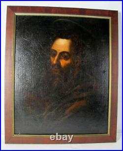 Portrait Of A Saint Jusepe De Ribera Follower Antique Old Master Oil Painting