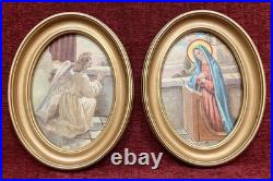 Pr Antique Vtg Religious Paintings Virgin Mary & Angel Signed frm Catholic Order