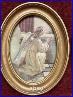 Pr Antique Vtg Religious Paintings Virgin Mary & Angel Signed frm Catholic Order