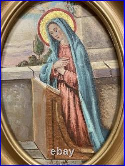 Pr Antique Vtg Religious Paintings Virgin Mary & Angel Signed frm Catholic Order