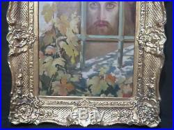 Pre-Raphaelite Religious Antique Oil Christ Imprisoned Signed Circa 1900