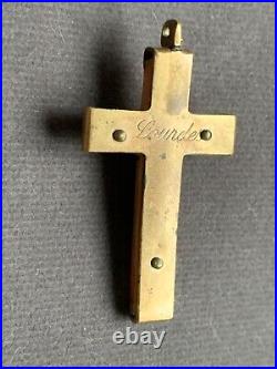 Precious French Antique Religious Cross Pendant LOURDES -Angel skin Coral 1 1/2