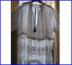 Priest Pure Linen Alb w lace Neck Braid 57.4 Vestment Antique Religious Vintag