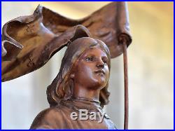 RARE ANTIQUE FRENCH TALL RELIGIOUS STATUE OF JOAN OF ARC, SIGNED, 26 inch