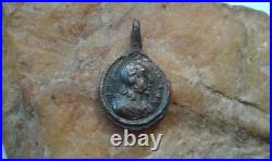 RARE ANTIQUE c. 18th CENTURY CATHOLIC 2-SIDED MEDAL JESUS CHRIST and VIRGIN MARY