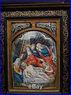 RARE Antique 17c Christ Icon Enamel Porcelain Limoges Painting Religious Plaque