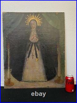 RARE Antique 18th c. Old Master Mexican Spanish Colonial Oil Painting, WOW