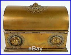 RARE Antique Brass Bronze Religious Reliquary Cross Casket Jewelry Box w Velvet
