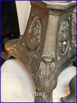 RARE Antique Bronze Baroque Church Altar Candlesticks Holders TRINITY RELIGIOUS
