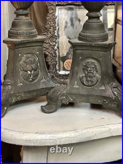 RARE Antique Bronze Baroque Church Altar Candlesticks Holders TRINITY RELIGIOUS