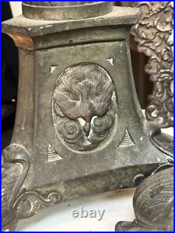 RARE Antique Bronze Baroque Church Altar Candlesticks Holders TRINITY RELIGIOUS