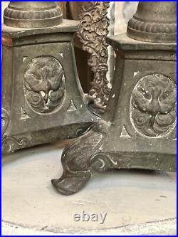 RARE Antique Bronze Baroque Church Altar Candlesticks Holders TRINITY RELIGIOUS