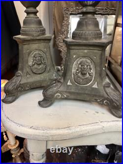 RARE Antique Bronze Baroque Church Altar Candlesticks Holders TRINITY RELIGIOUS
