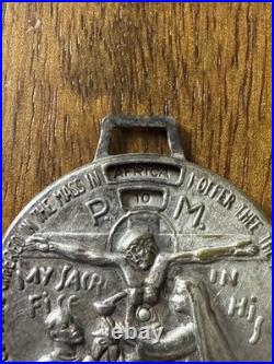 RARE Antique Catholic Moveable World Mass Time Zone Clock Medallion Pendant