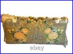 RARE Antique French Religious Silk Aubusson Throw Pillow RARE Antique French Religious Silk Aubusson Throw Pillow