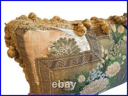 RARE Antique French Religious Silk Aubusson Throw Pillow RARE Antique French Religious Silk Aubusson Throw Pillow