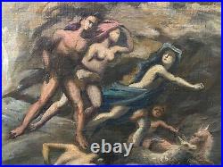 RARE Antique Modern French Surrealist Expressionist Oil Painting Jean Janin