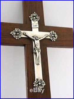 RARE FRENCH SOLID SILVER CRUCIFIX CROSS c1900 RELIGIOUS ANTIQUE STUNNING 9inch